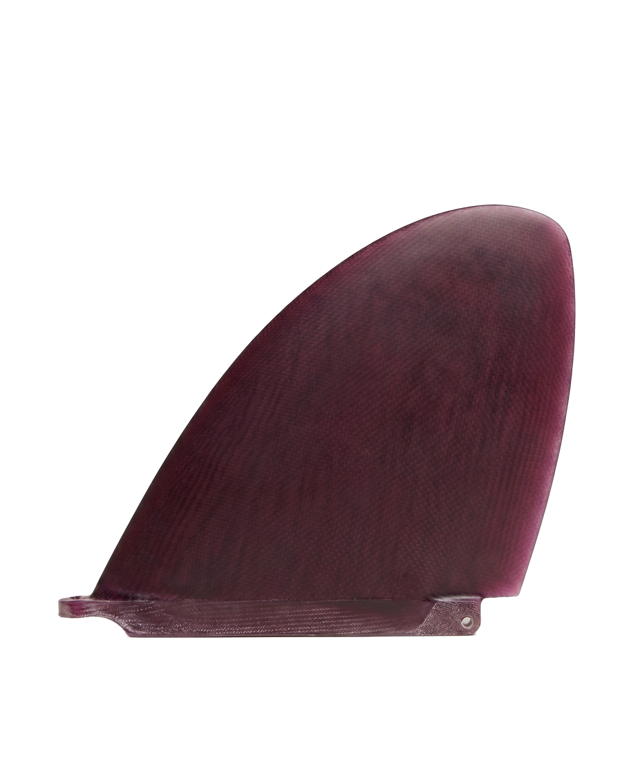 Burgundy fibreglass D-fin longboard fin for US Box by Fin Blanks