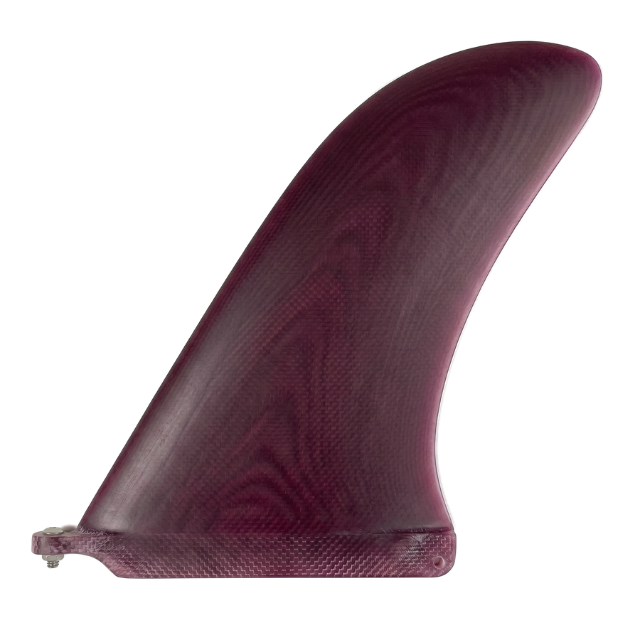 Burgundy fibreglass flex longboard fin for US Box by Fin Blanks
