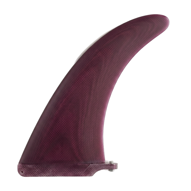Burgundy fibreglass dolphin longboard fin for US Box by Fin Blanks