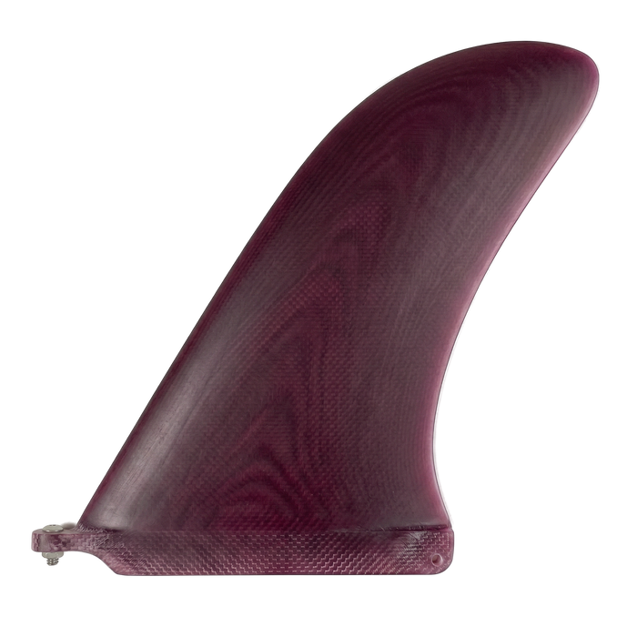 Burgundy fibreglass flex longboard fin for US Box by Fin Blanks
