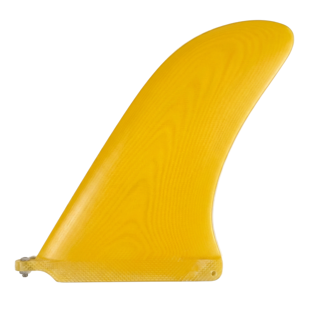 Sunshine Yellow fibreglass flex longboard fin for US Box by Fin Blanks