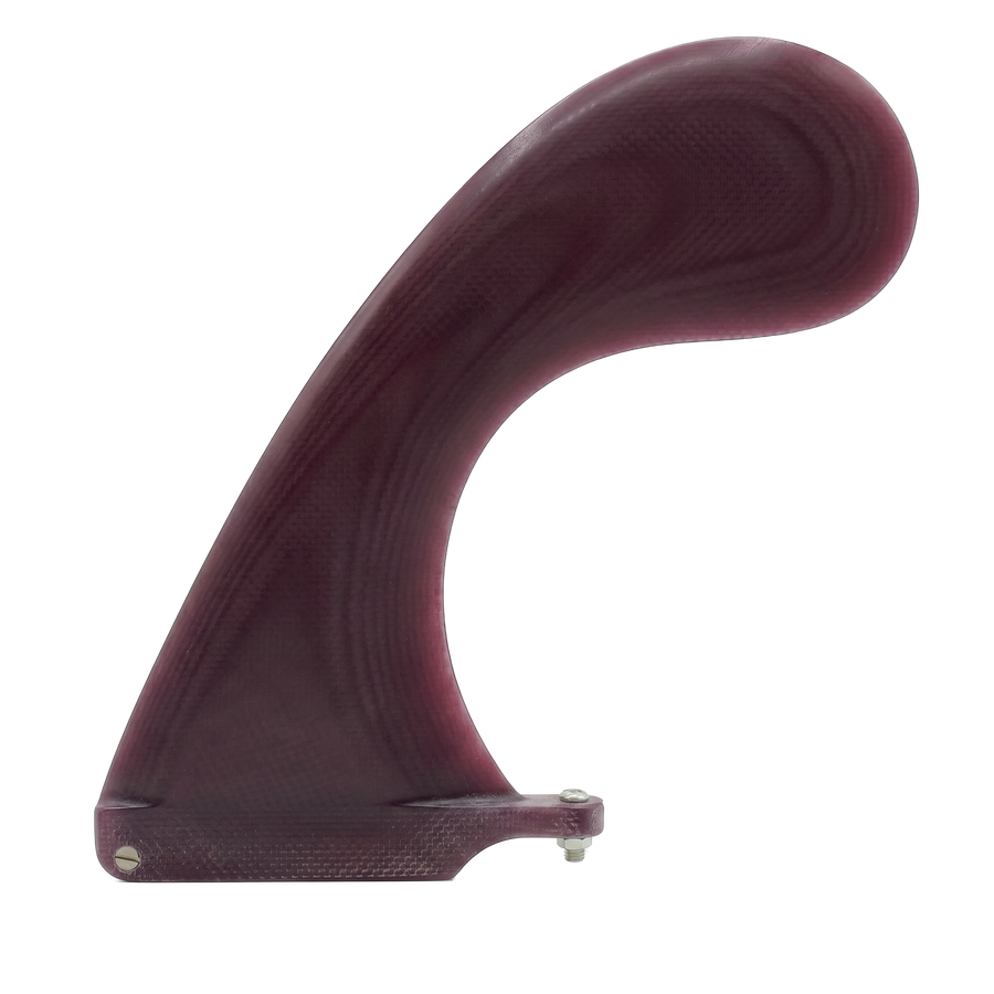 Burgundy fibreglass hamster longboard fin for US Box by Fin Blanks