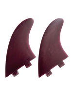Burgundy fibreglass MR-style twin fins for FCS I-style boxes by Fin Blanks
