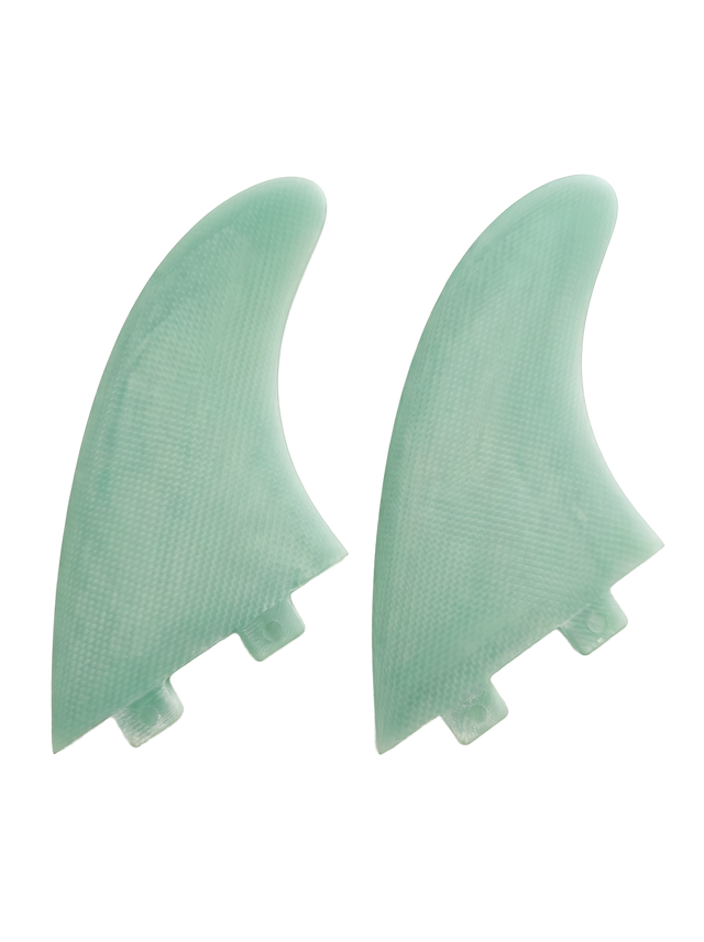 Seafoam Mint fibreglass MR-style twin fins for FCS I-style boxes by Fin Blanks