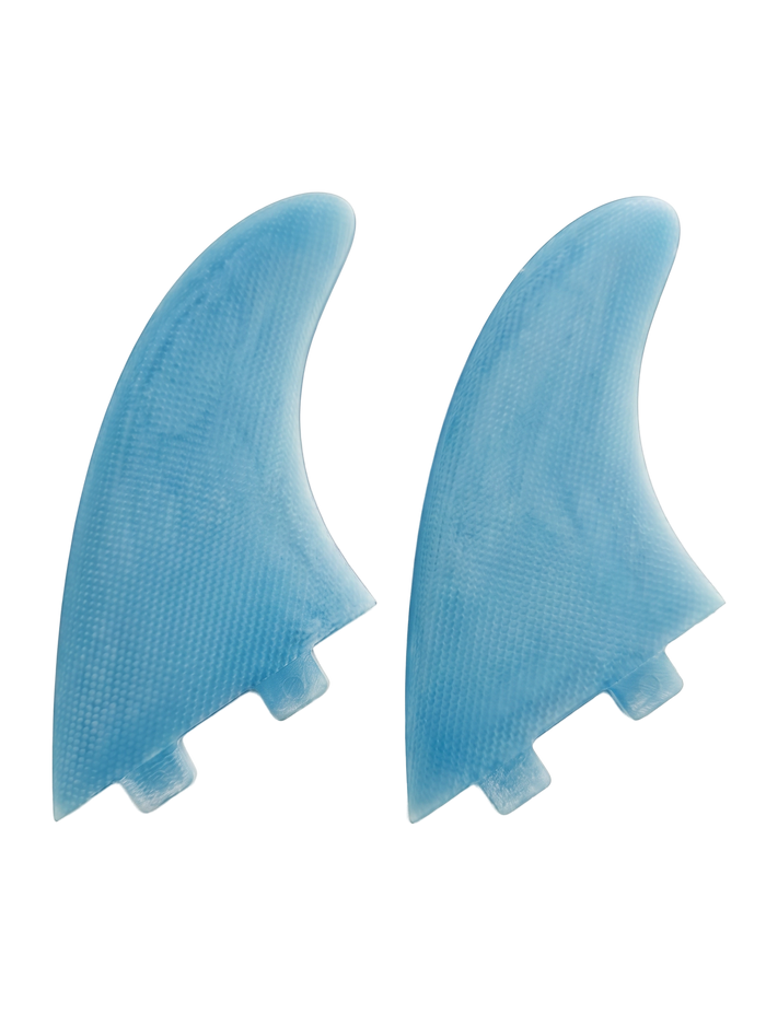Sky Blue fibreglass MR-style twin fins for FCS I-style boxes by Fin Blanks